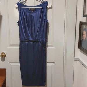 Jessica Howard Royal blue dress, sz 12, polyester, lined, belt at waist, slvls